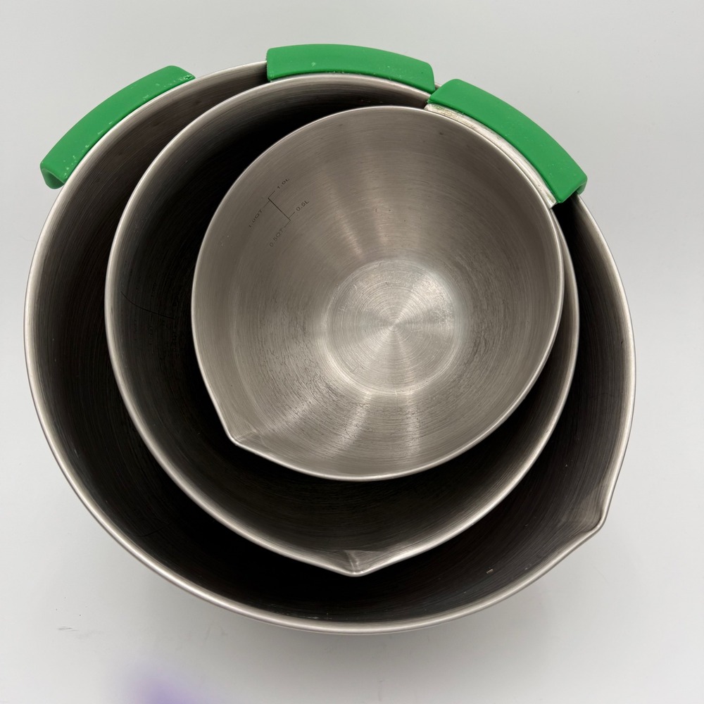 BrightSpring Stainless Steel Mixing Bowl Set 3pc Green Silicone Handle